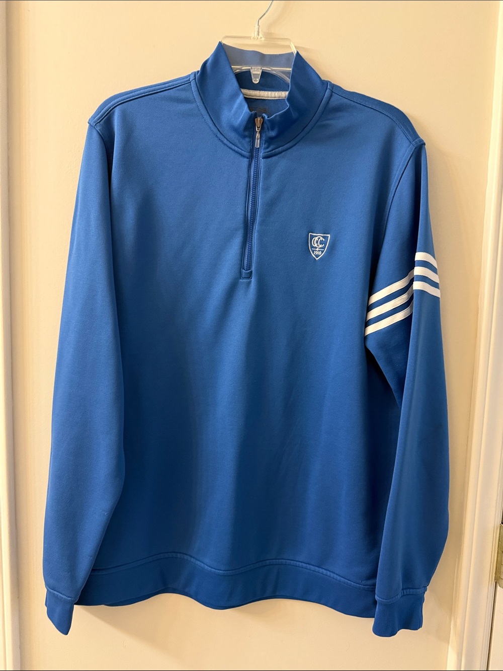adidas Royal Blue Quarter-Zip Performance Jacket with White Stripes